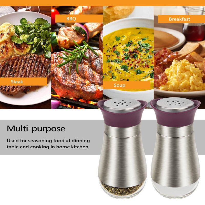 Evelyne Salt Pepper Seasoning Glass Shaker with Stainless Steel Cover 2 pcs Pack Set (Purple) - Image 2